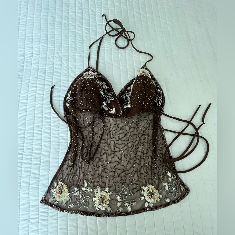 SOLD Wet seal brown beaded top